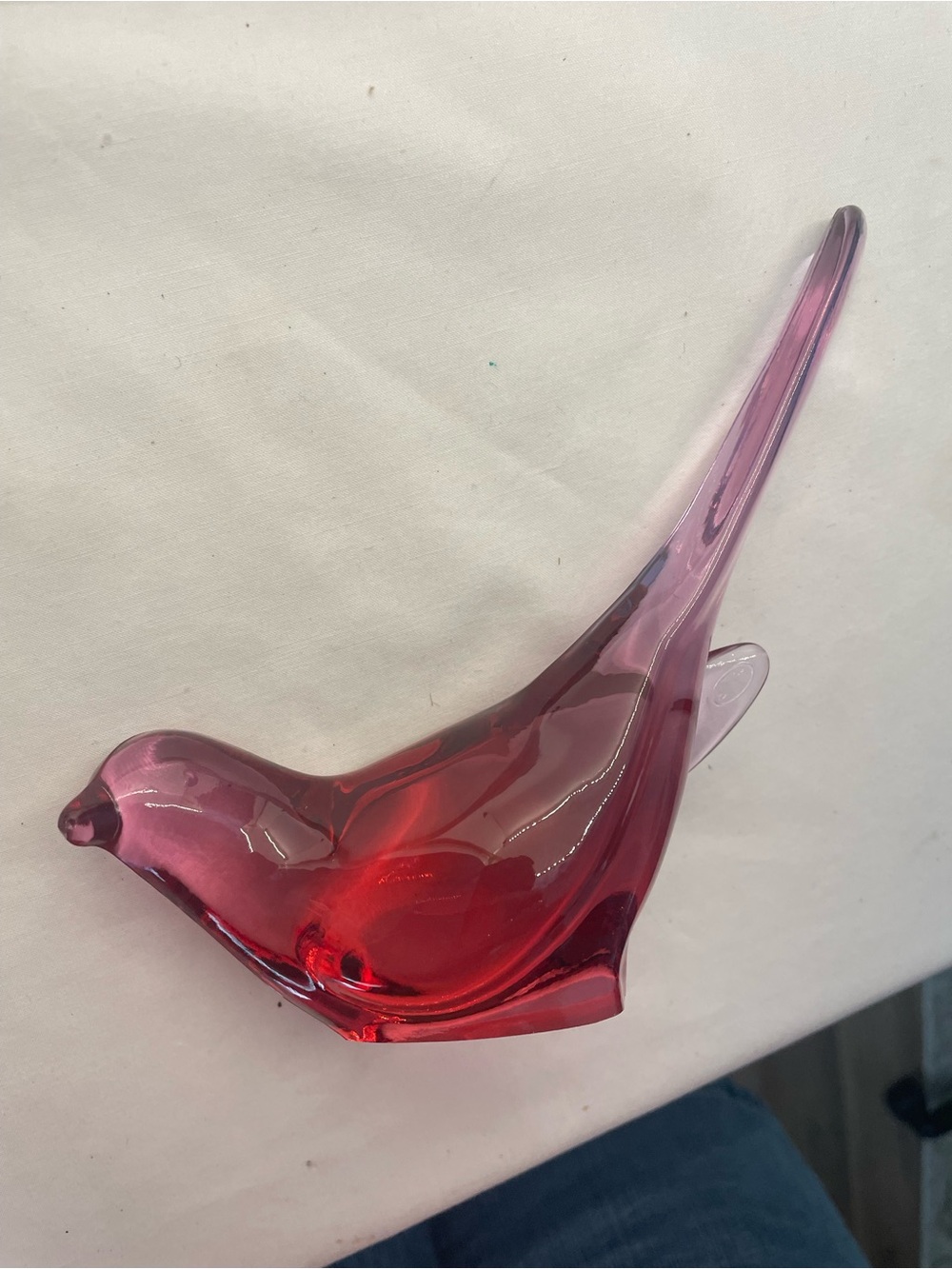 Vintage Fenton Glass Cranberry Pink Bird of Happiness Long Tail